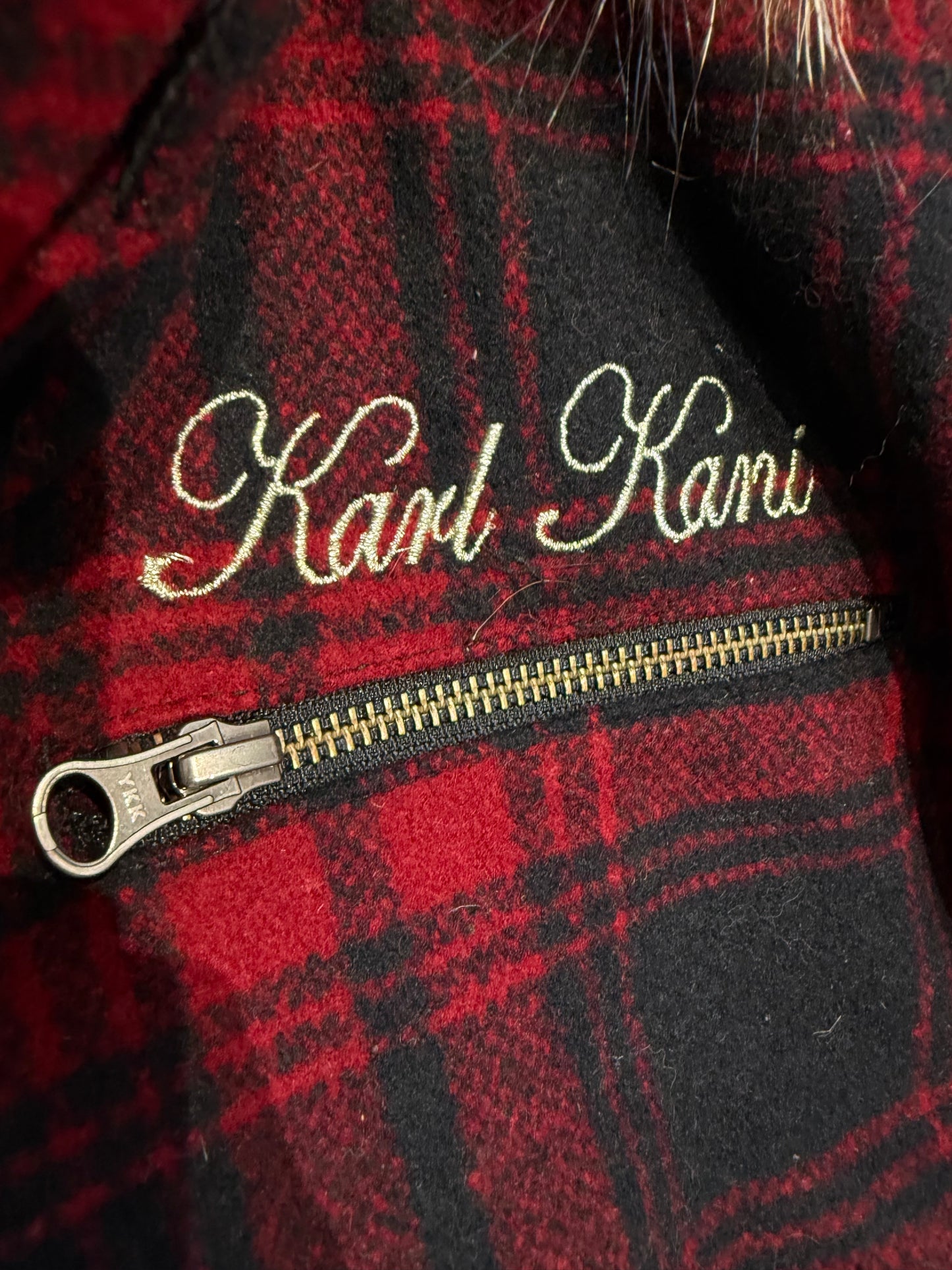 000’s Karl Kani Fur Hood Plaid Jacket (M-L)