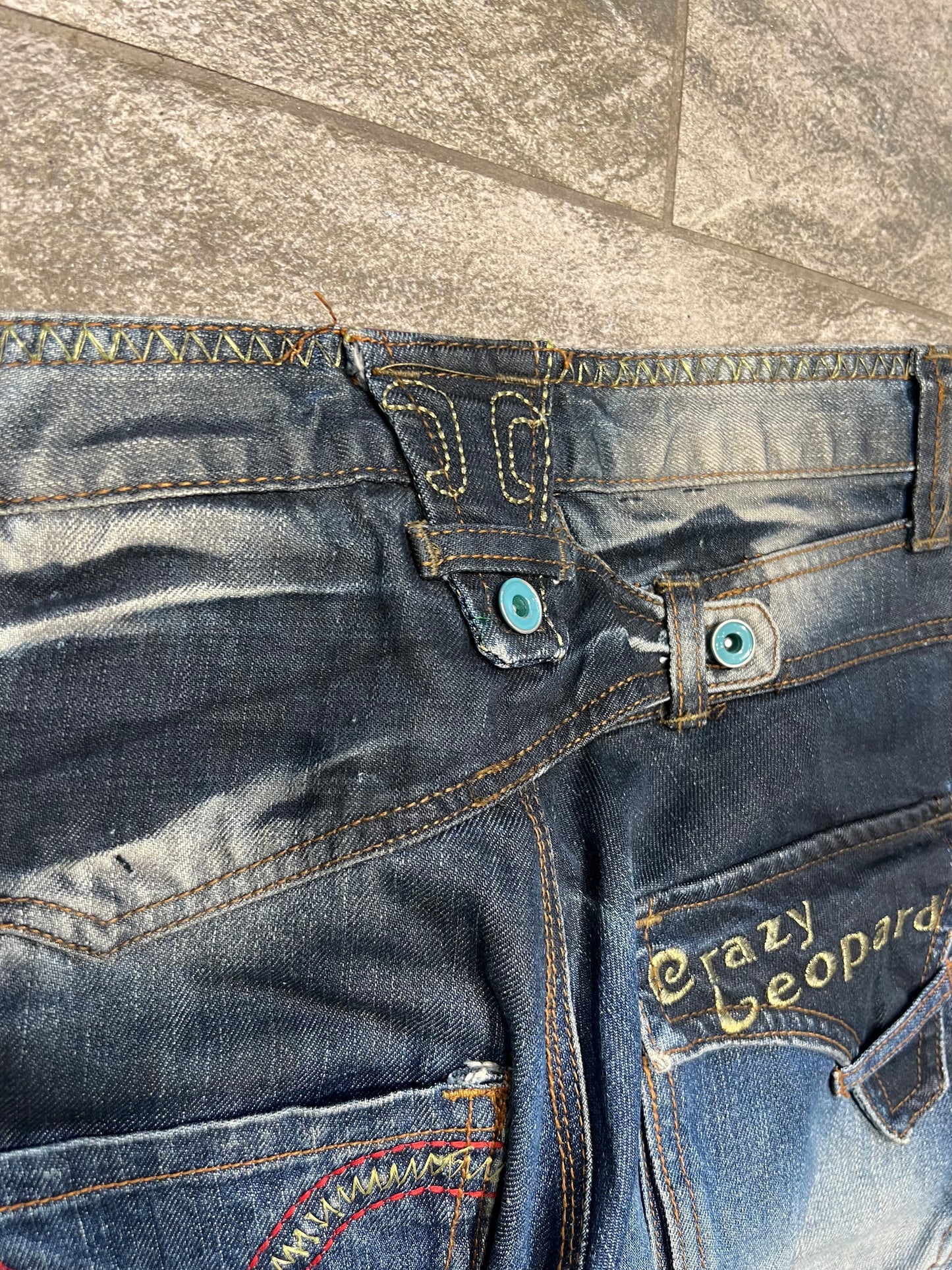 000’s Crazy Leopard Double Waist Jeans