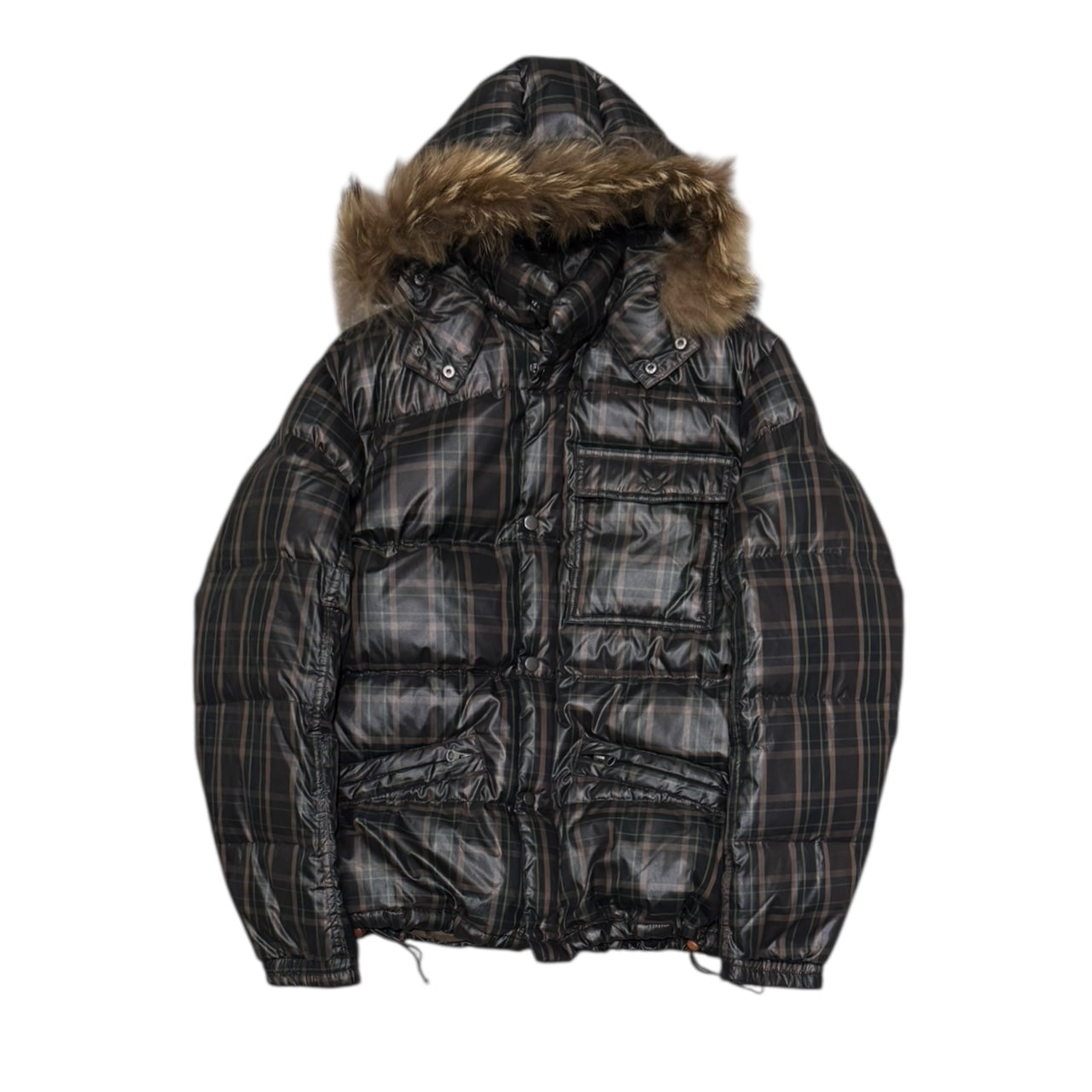 000’s Lucky Fur Hood Plaid Puffer (L)