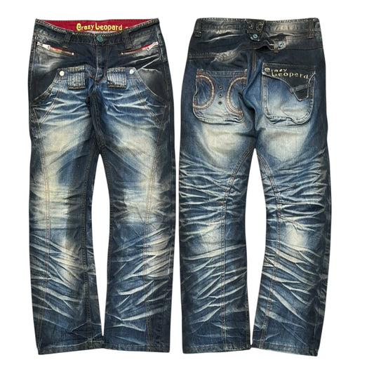 000’s Crazy Leopard Double Waist Jeans