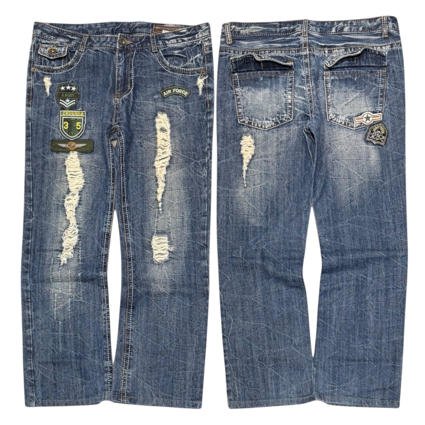 000’s Agate Label Patchwork Distressed Jeans (33”)