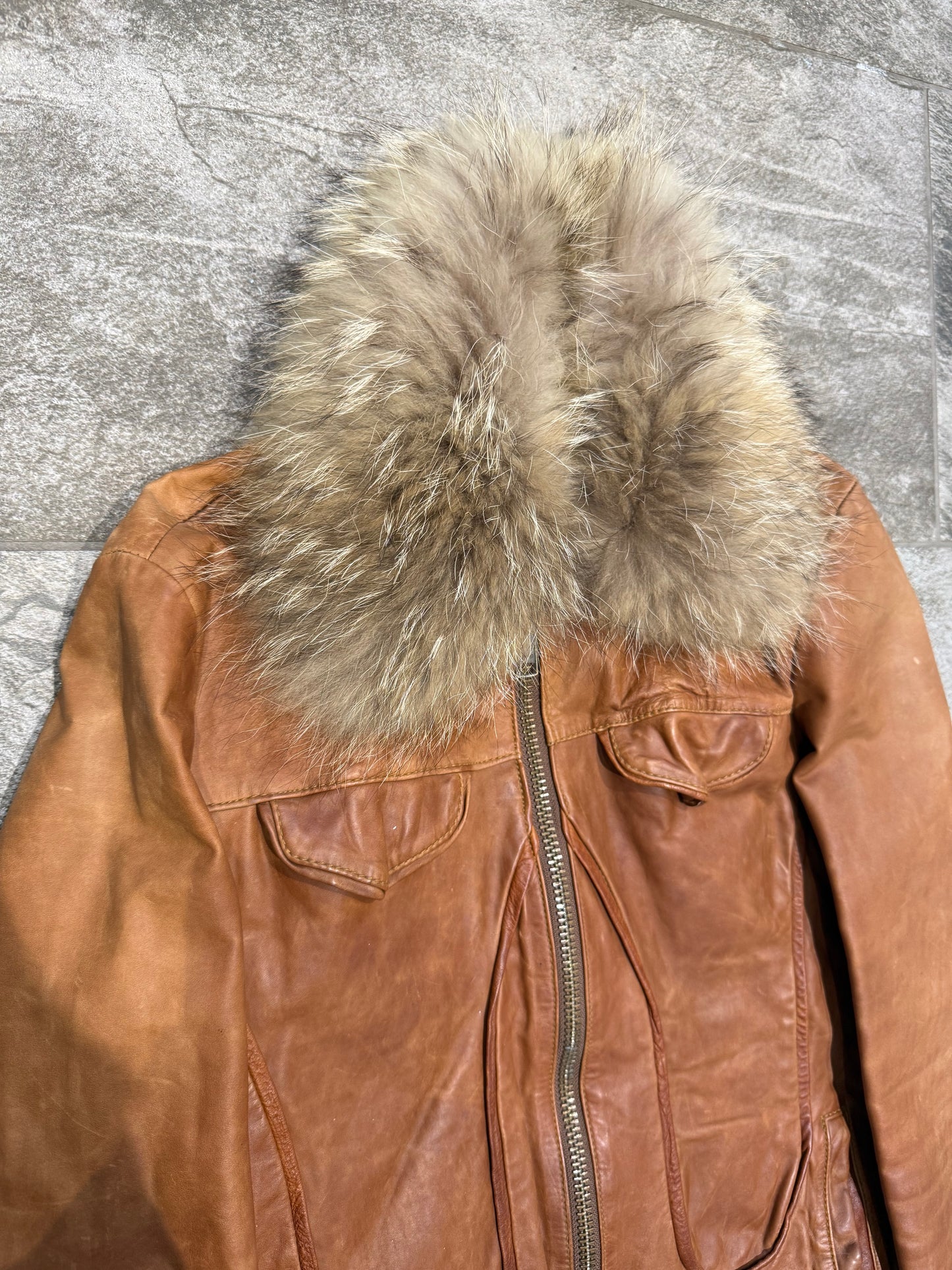 000’s WD Fur Collar Leather Jacket (S)