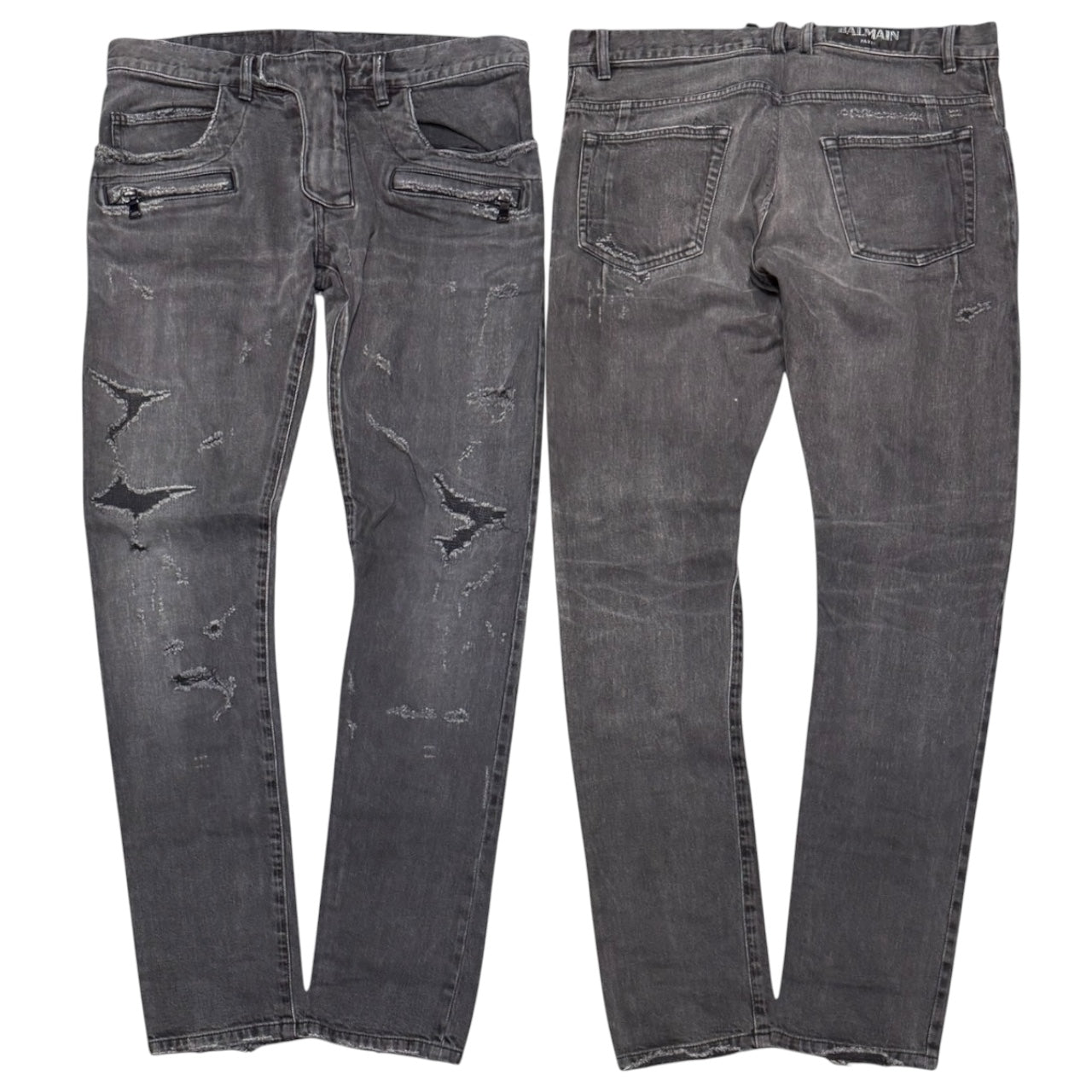 Balmain SS2017 Distressed Zip Jeans (33”)