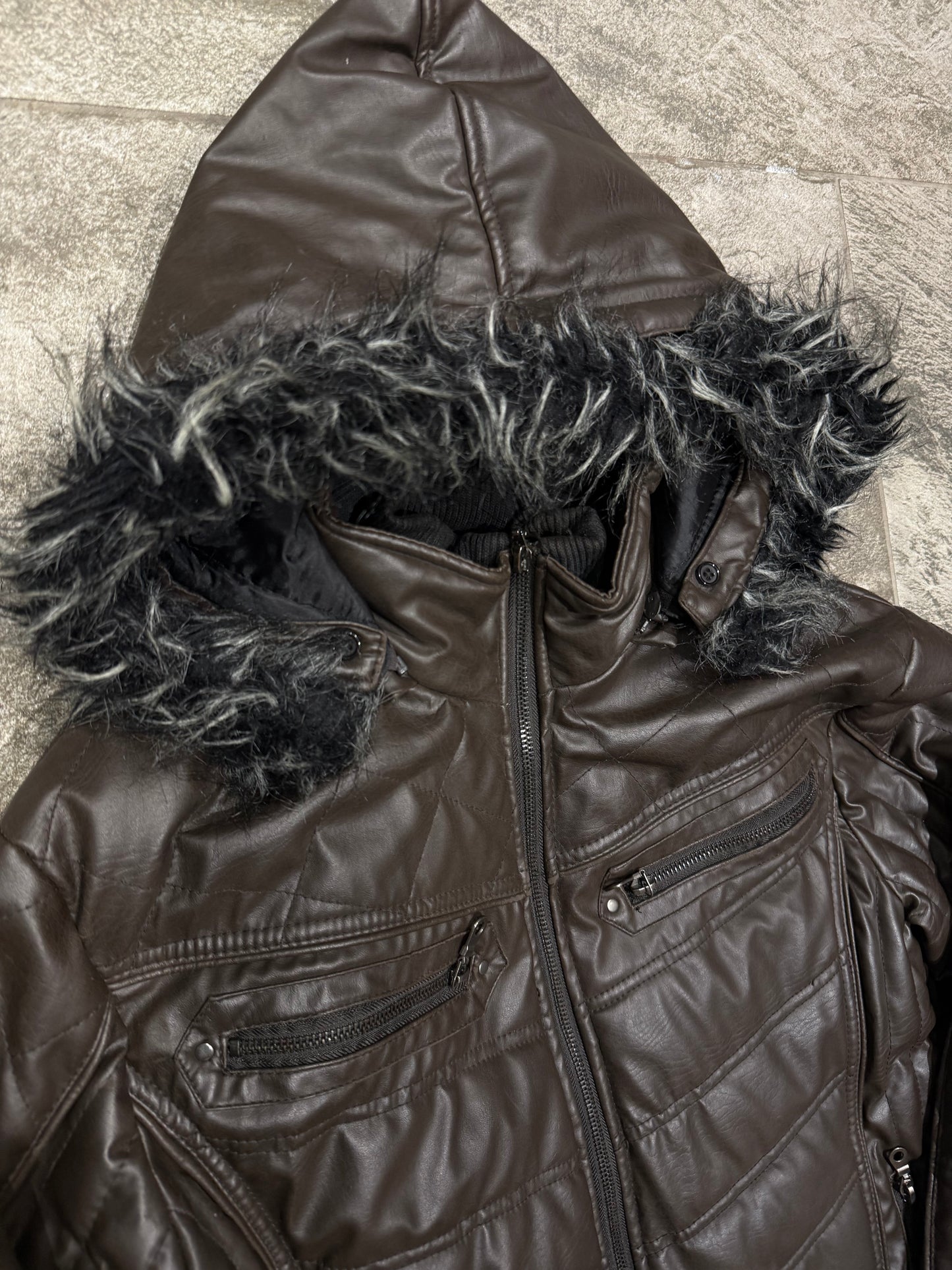 000’s Silver Moon Leather Fur Puffer (M)