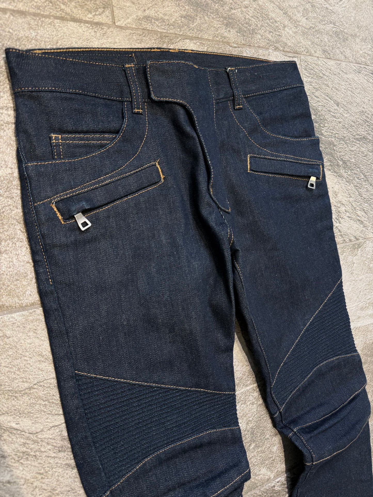Balmain Raw Denim Biker Jeans (30”)