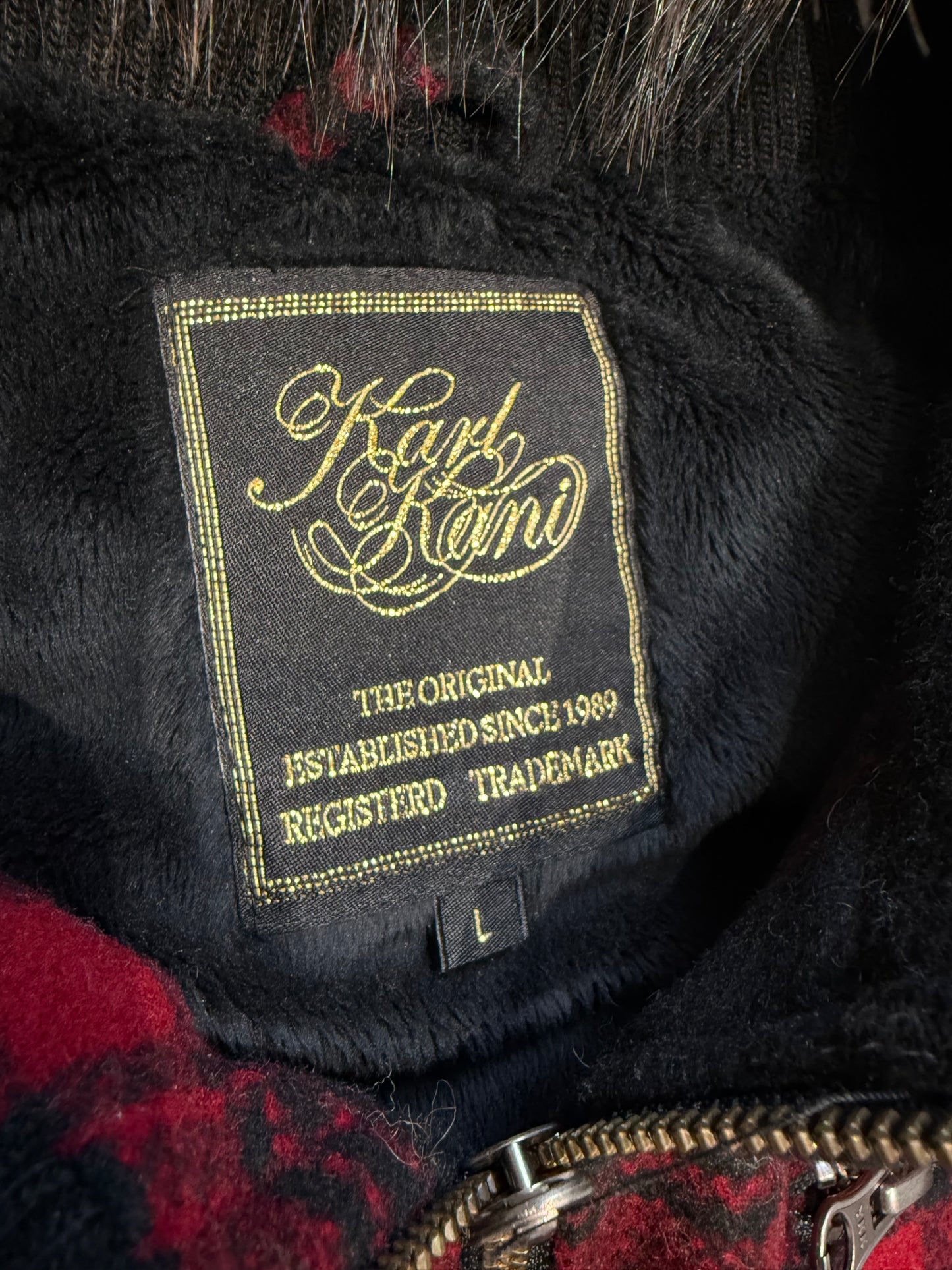 000’s Karl Kani Fur Hood Plaid Jacket (M-L)