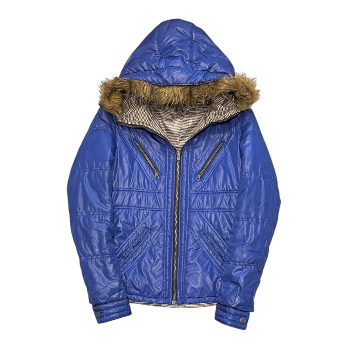 000’s Reversible Nicole Union Jack Fur Puffer (S-M)