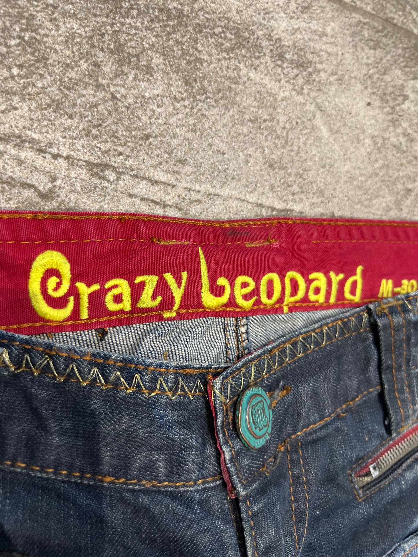 000’s Crazy Leopard Double Waist Jeans