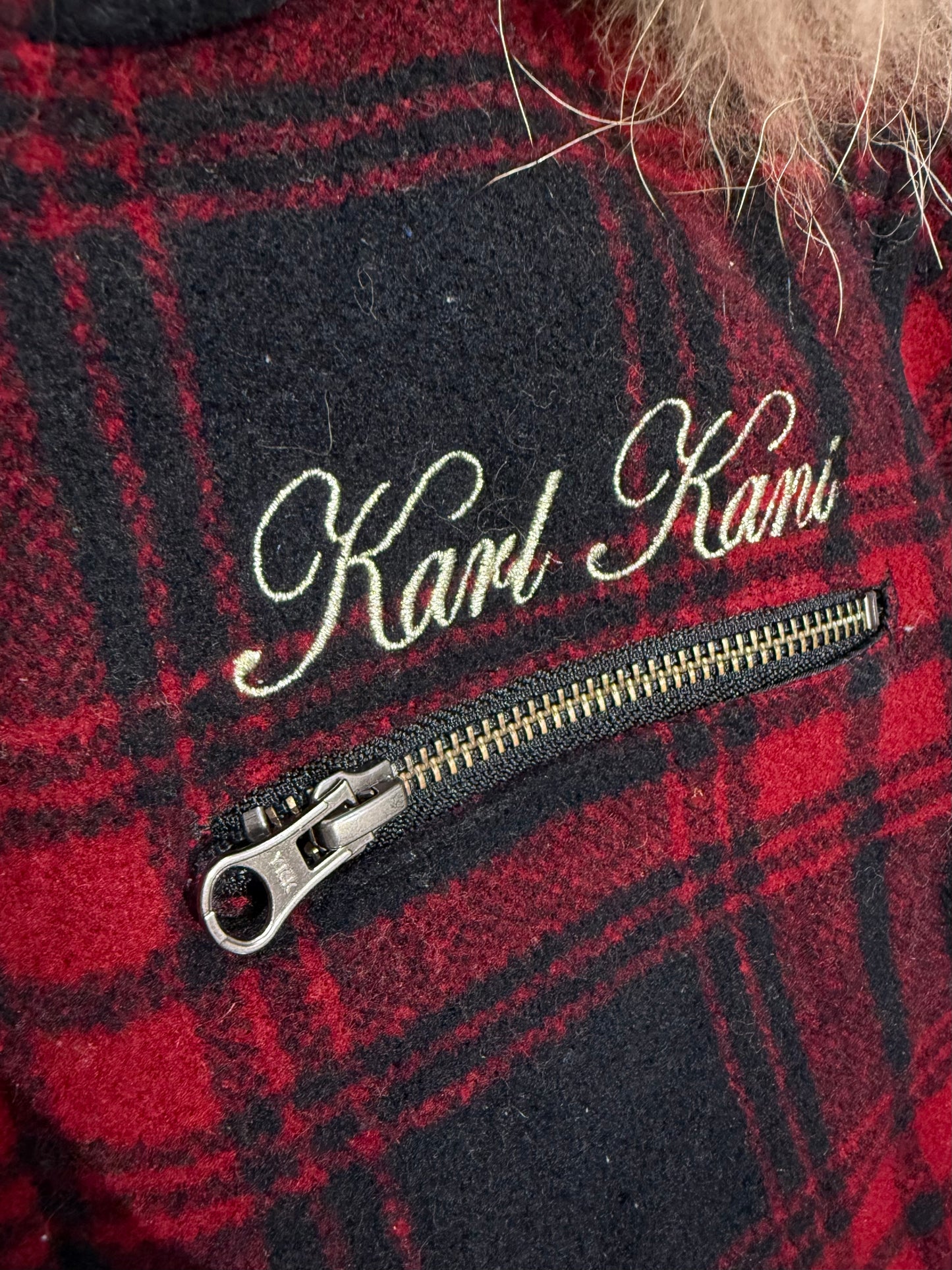 000’s Karl Kani Fur Hood Plaid Jacket (S)