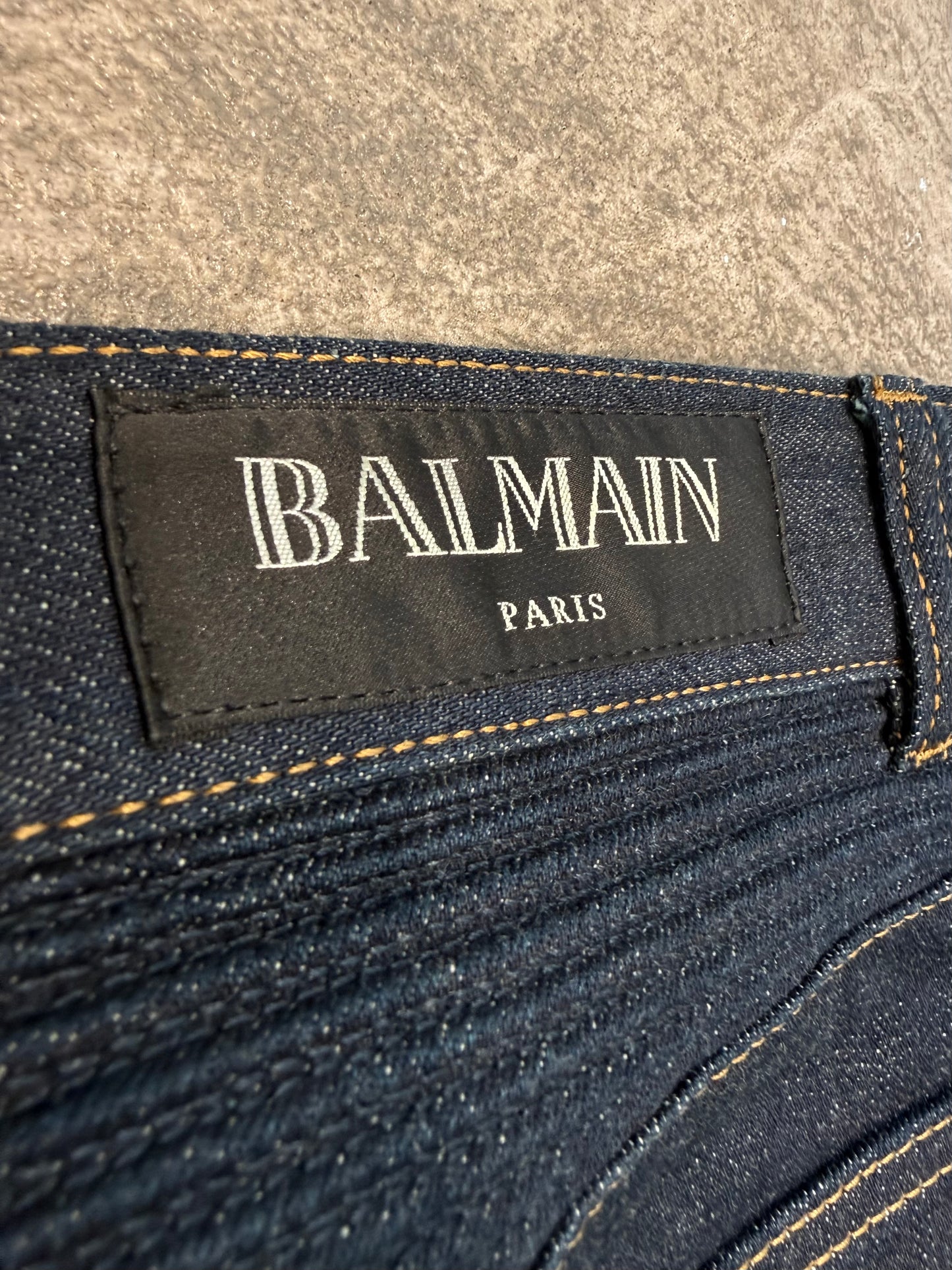 Balmain Raw Denim Biker Jeans (30”)