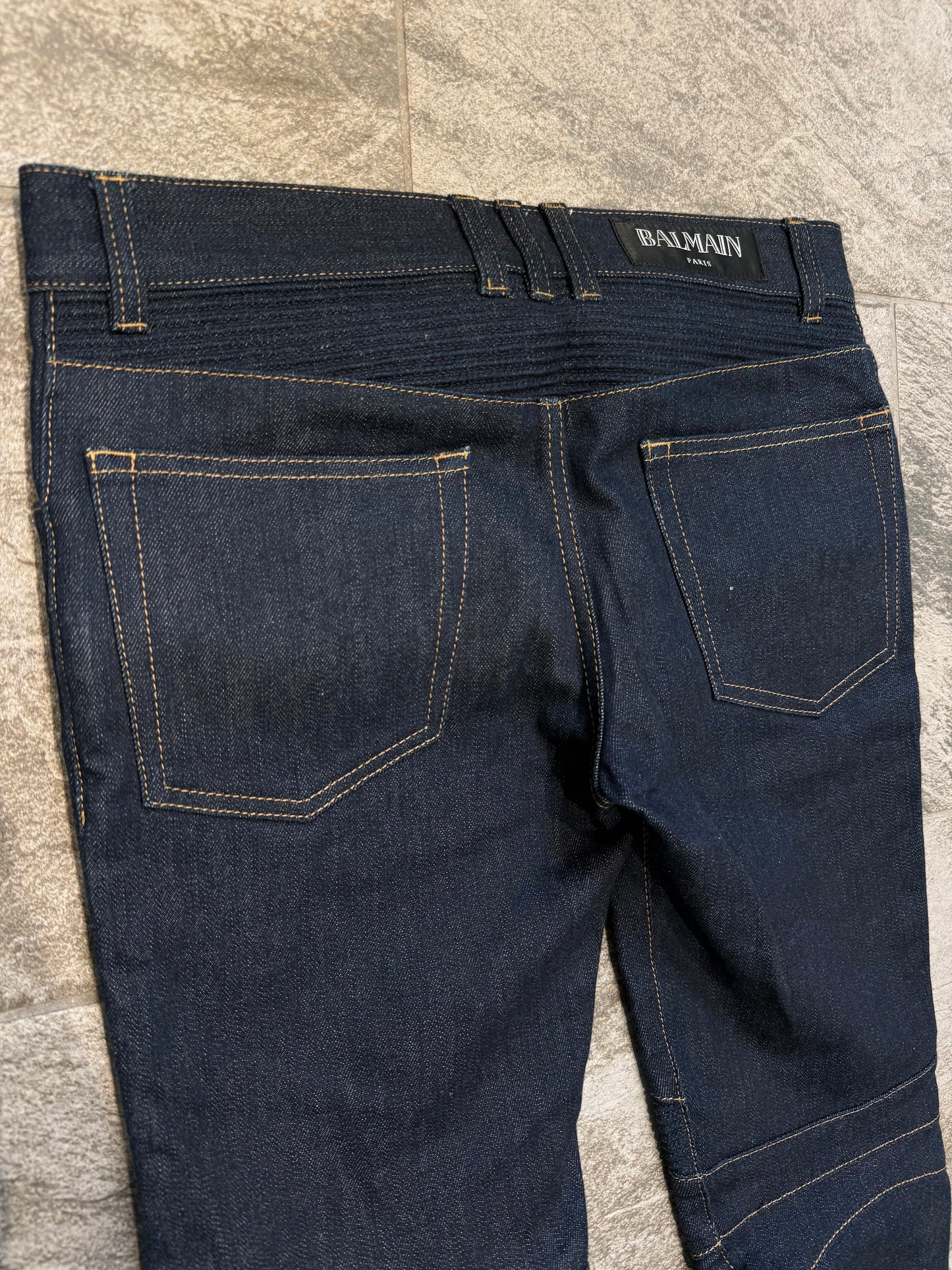 Balmain Raw Denim Biker Jeans (30”)