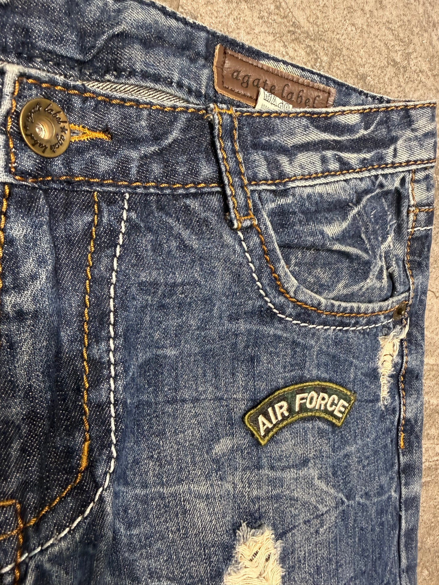 000’s Agate Label Patchwork Distressed Jeans (33”)