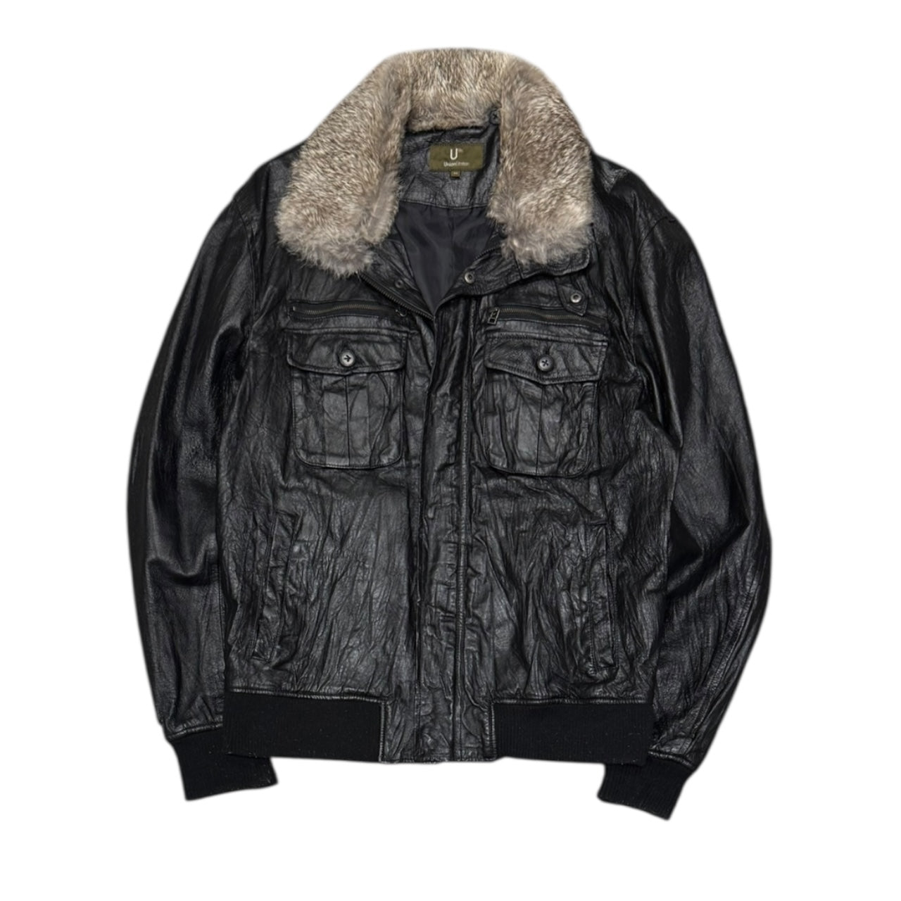 000’s Fur Collar Leather Jacket (M)