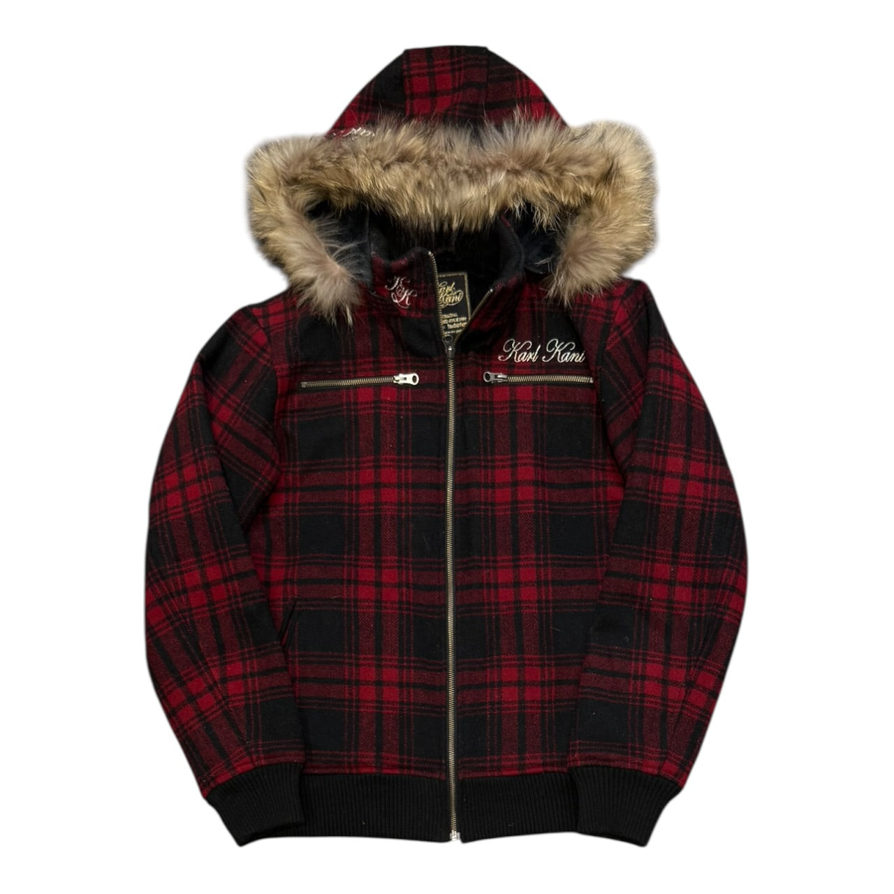 000’s Karl Kani Fur Hood Plaid Jacket (M-L)