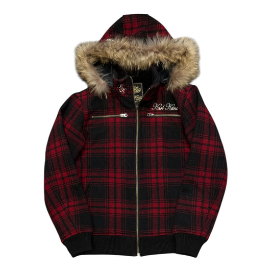 000’s Karl Kani Fur Hood Plaid Jacket (M-L)
