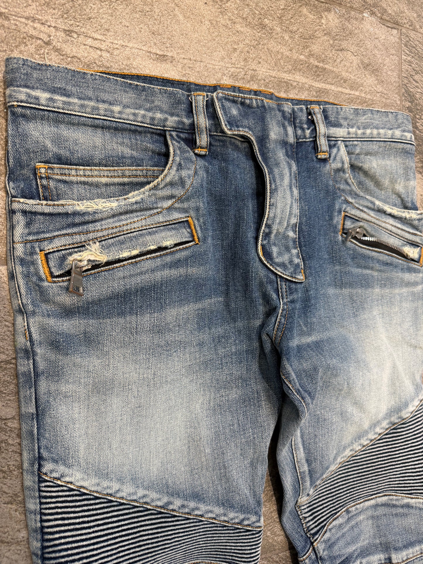 Distressed Balmain Biker Jeans (32”)