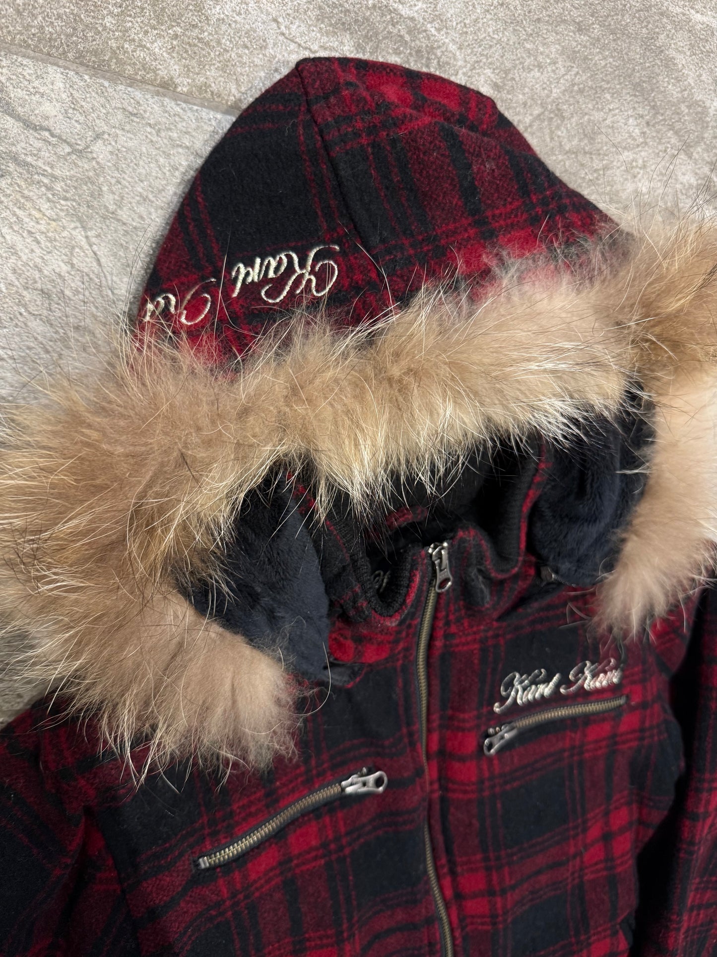 000’s Karl Kani Fur Hood Plaid Jacket (S)
