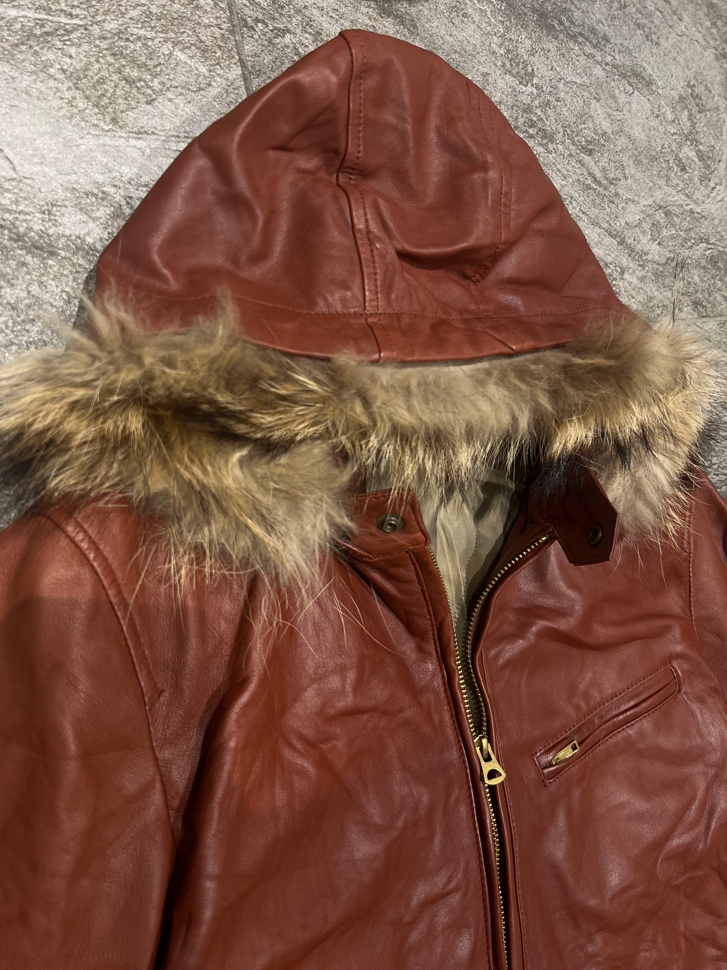 000’s Japanese Leather Fur Hooded Jacket