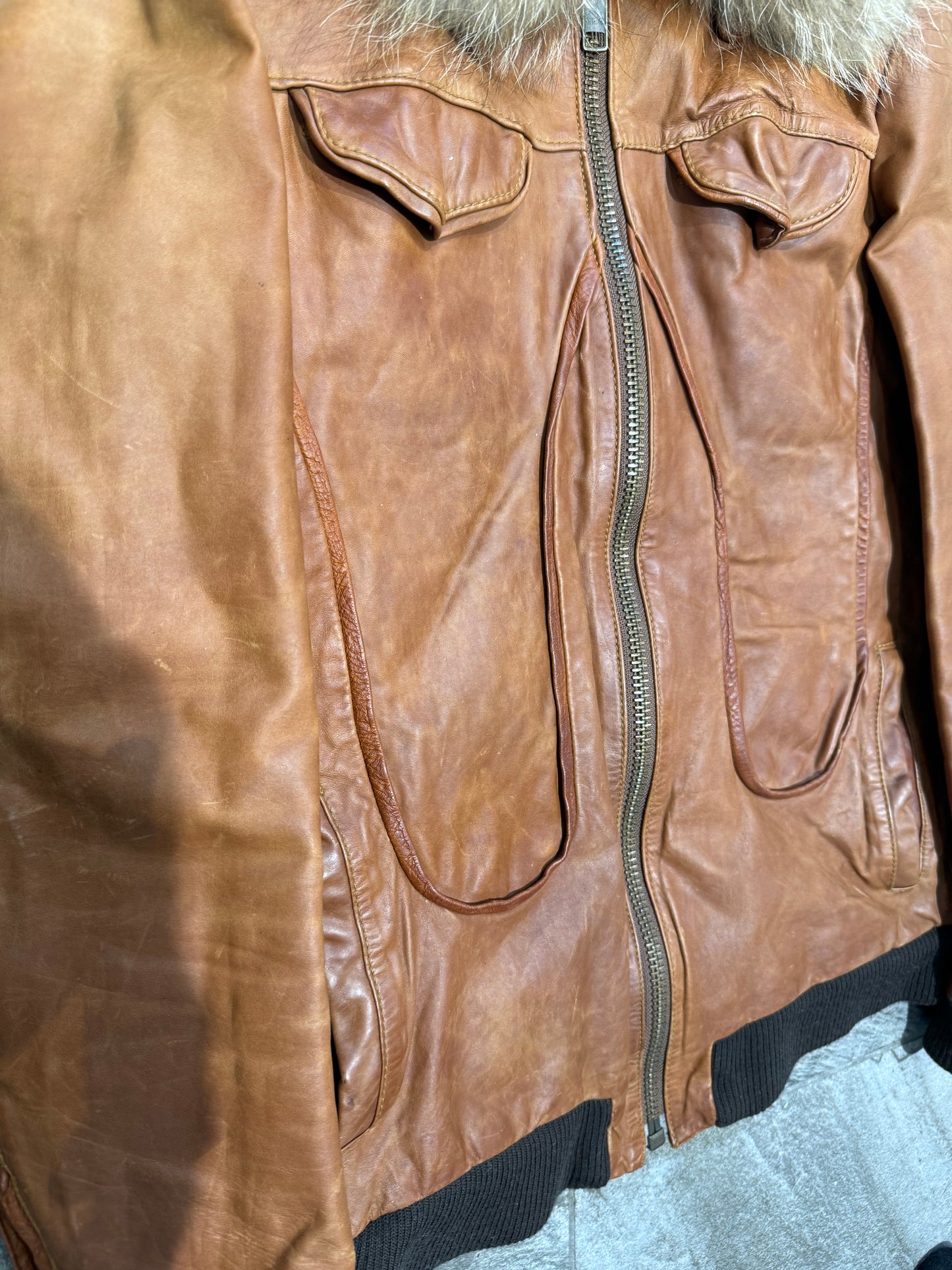 000’s WD Fur Collar Leather Jacket (S)