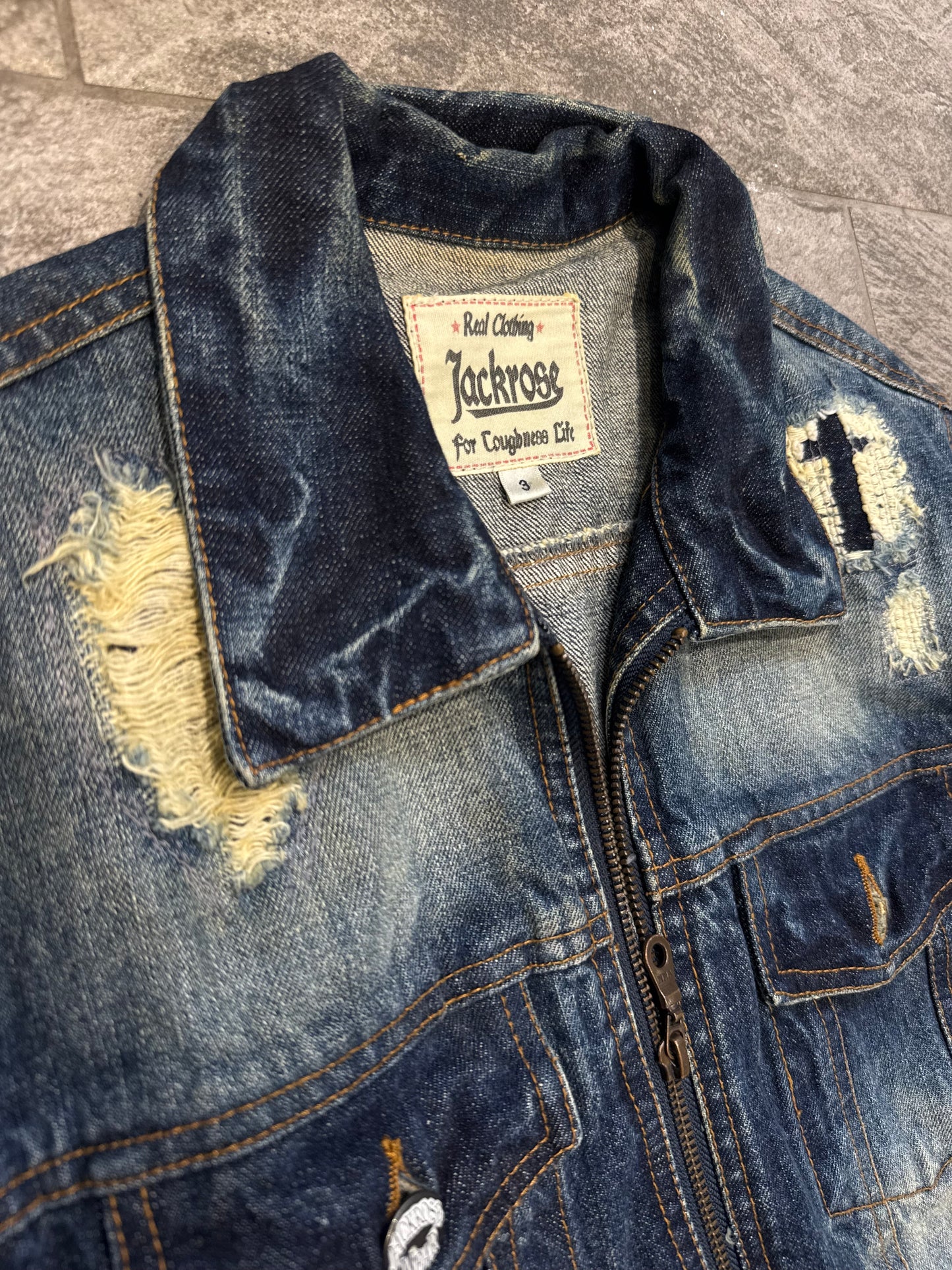 Jackrose Distressed Denim Jacket (M)