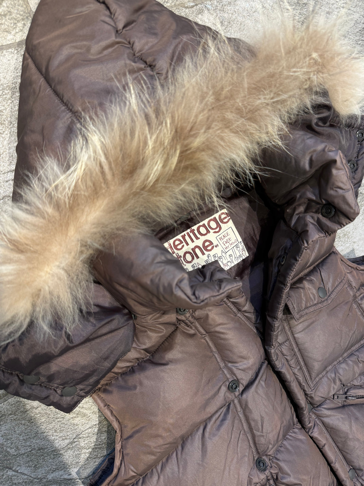 000’s Heritage Stone Fur Hooded Gilet (XXS)