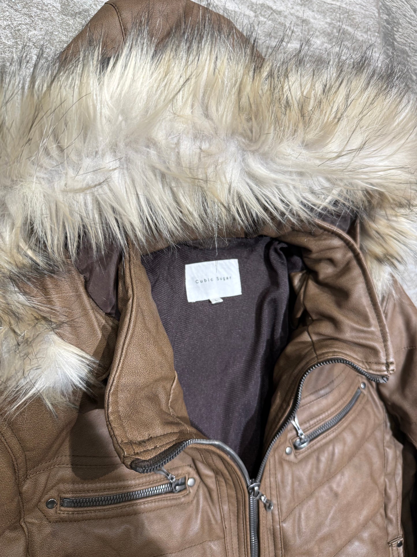 000’S Cubic Sugar Leather Fur Puffer (M)