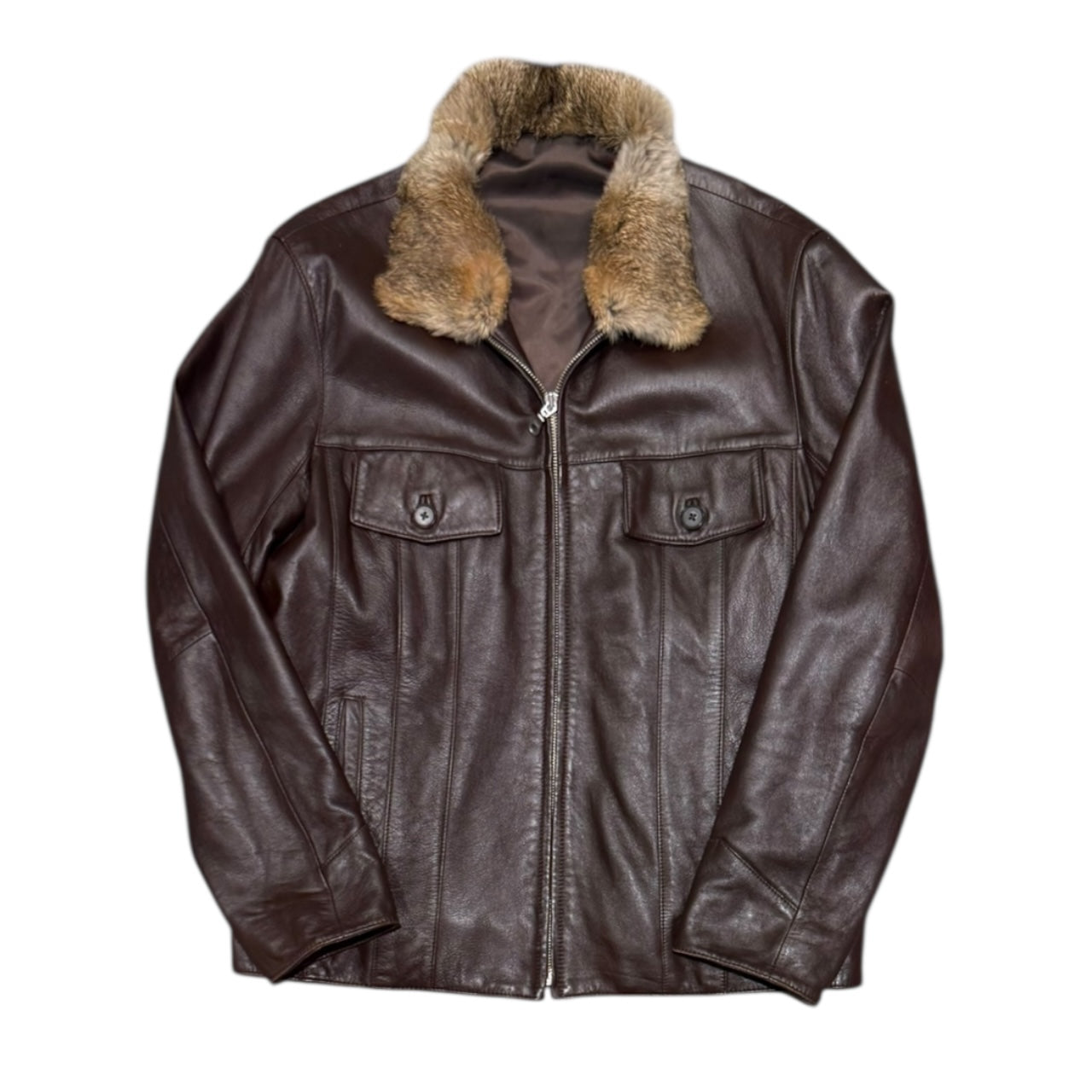 000’s Fur Collar Leather Jacket (M)