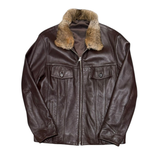 000’s Fur Collar Leather Jacket (M)
