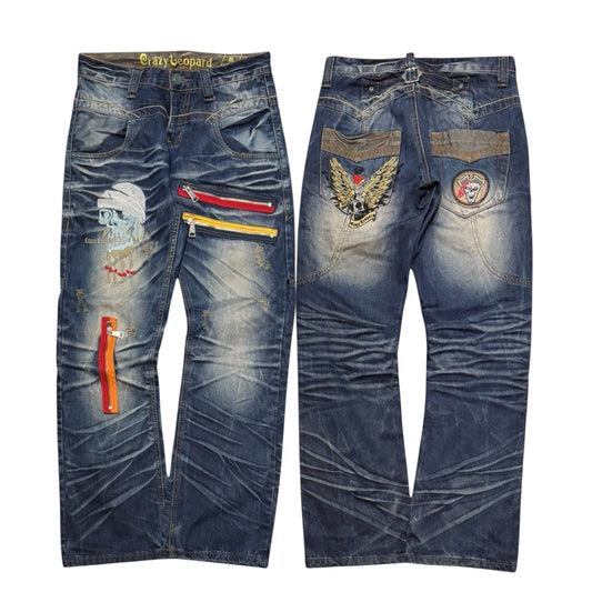 000’s Crazy Leopard Patchwork Jeans (31”)