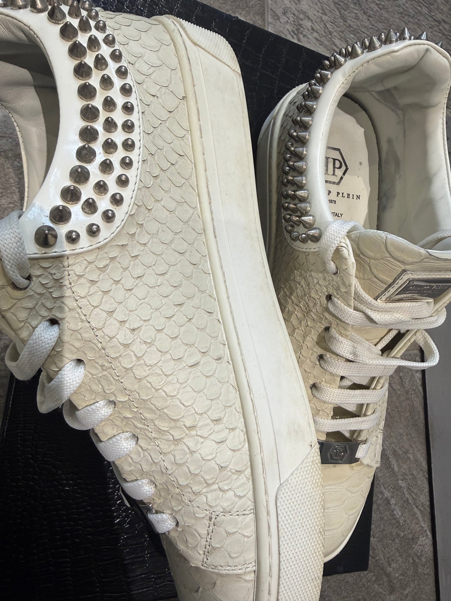 Philipp Plein “Clarke” Python Skin Studded Low Top Trainers (EU41 - UK 7)