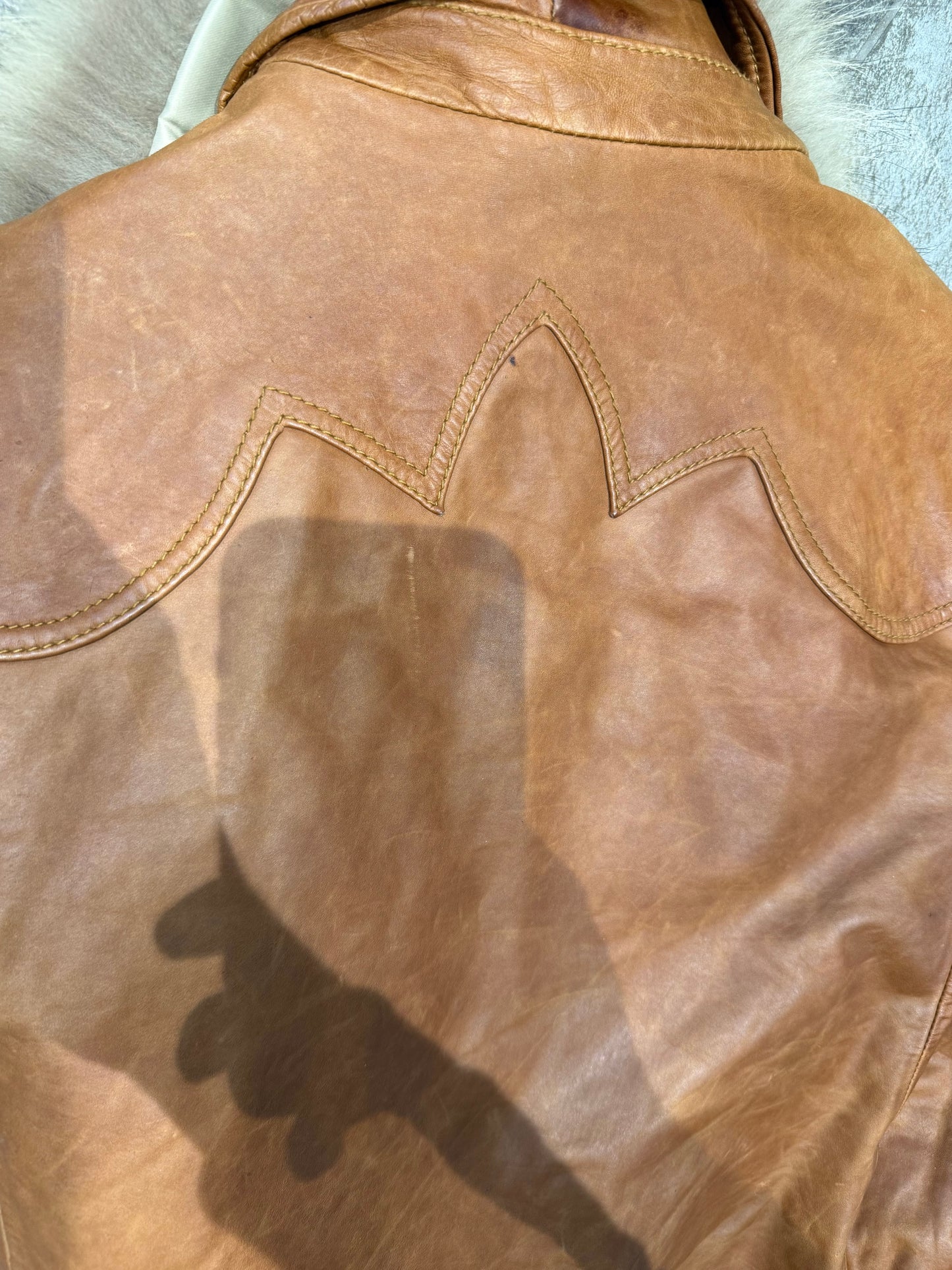 000’s WD Fur Collar Leather Jacket (S)