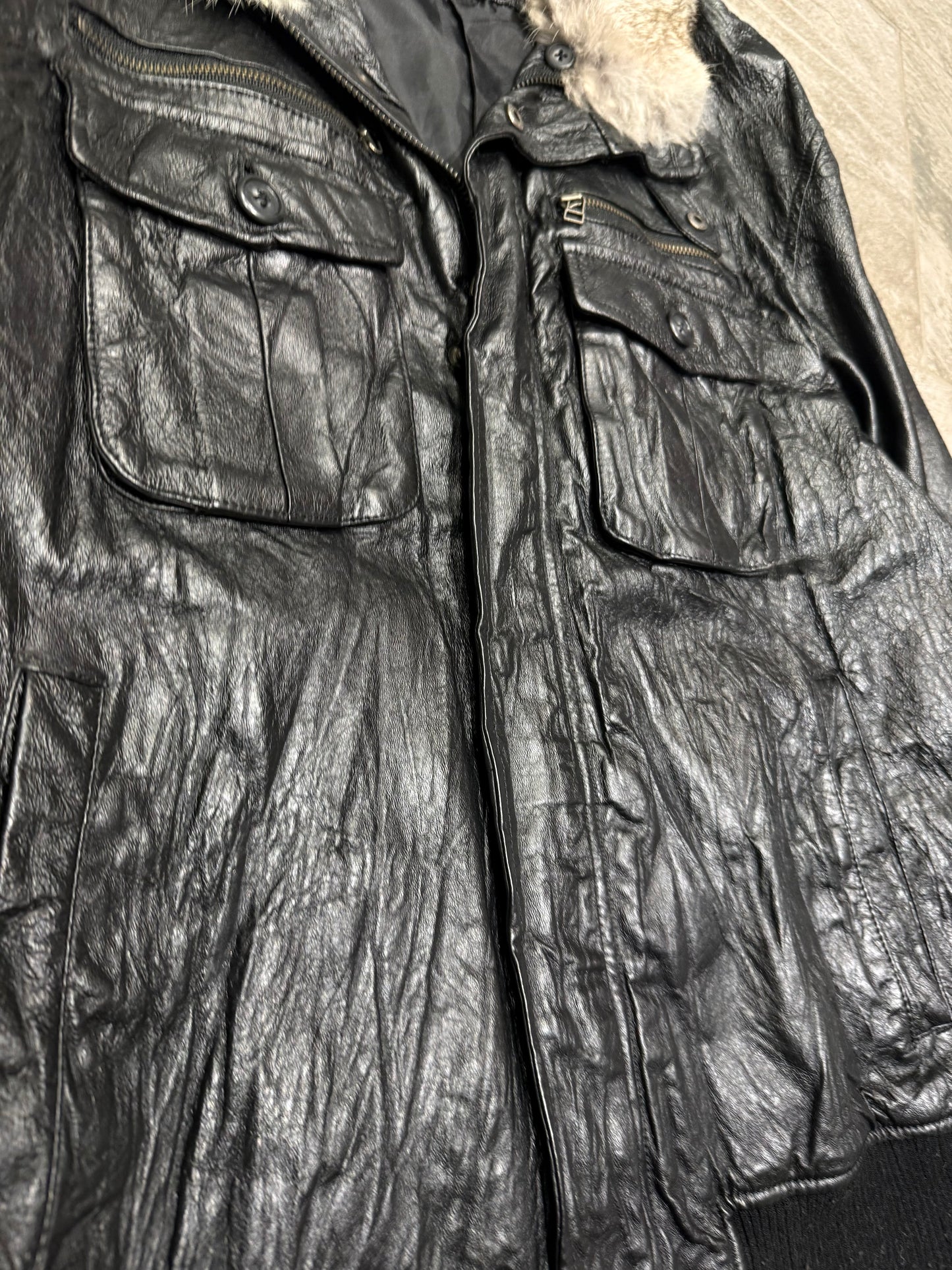 000’s Fur Collar Leather Jacket (M)