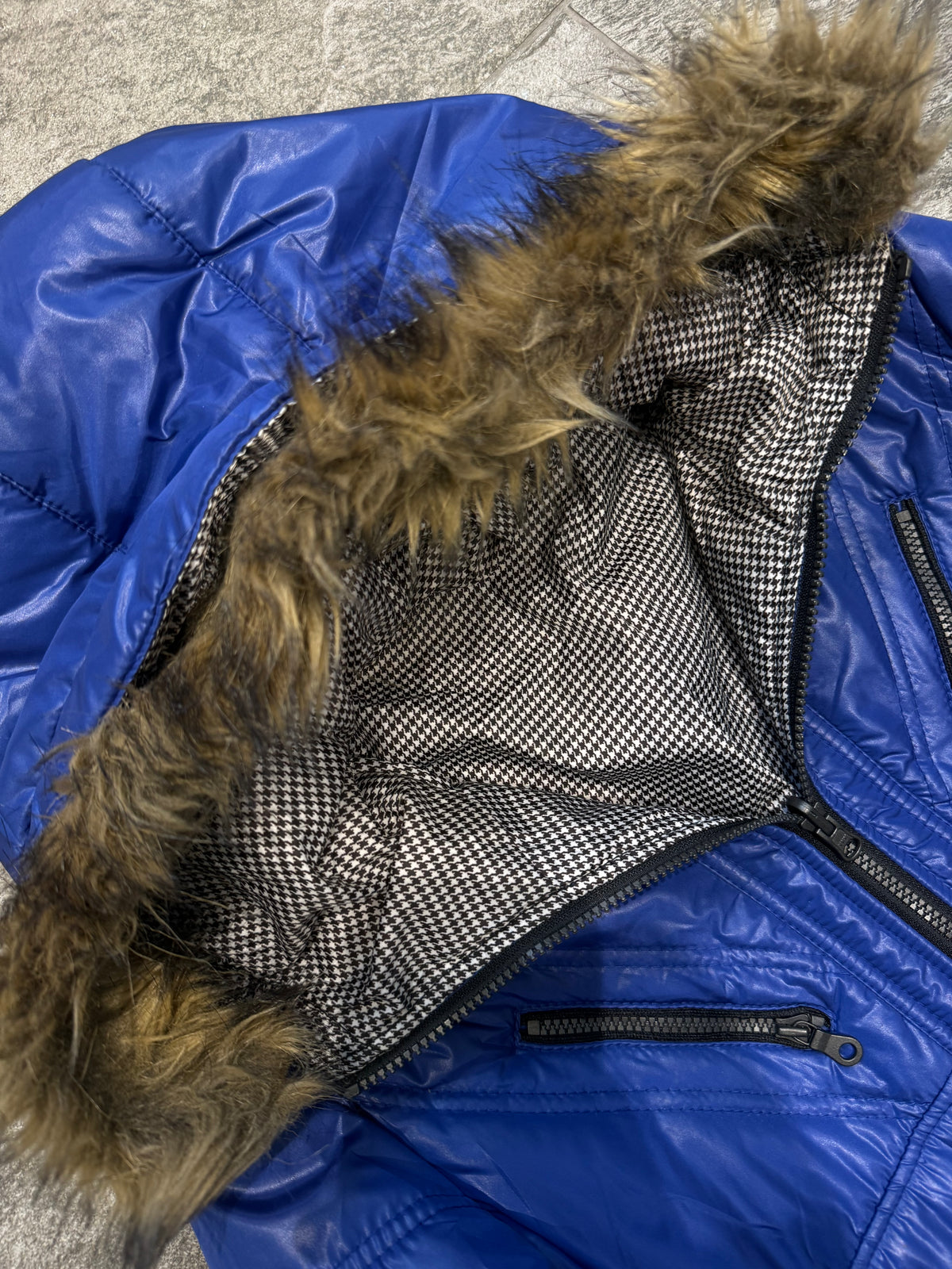 000’s Reversible Nicole Union Jack Fur Puffer (S-M)