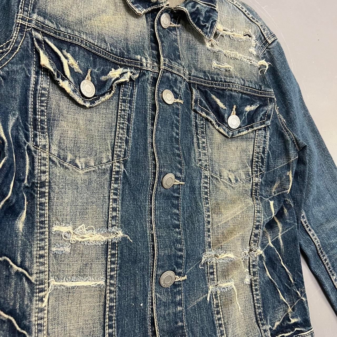 Vintage Semantic Design Distressed Denim Jacket