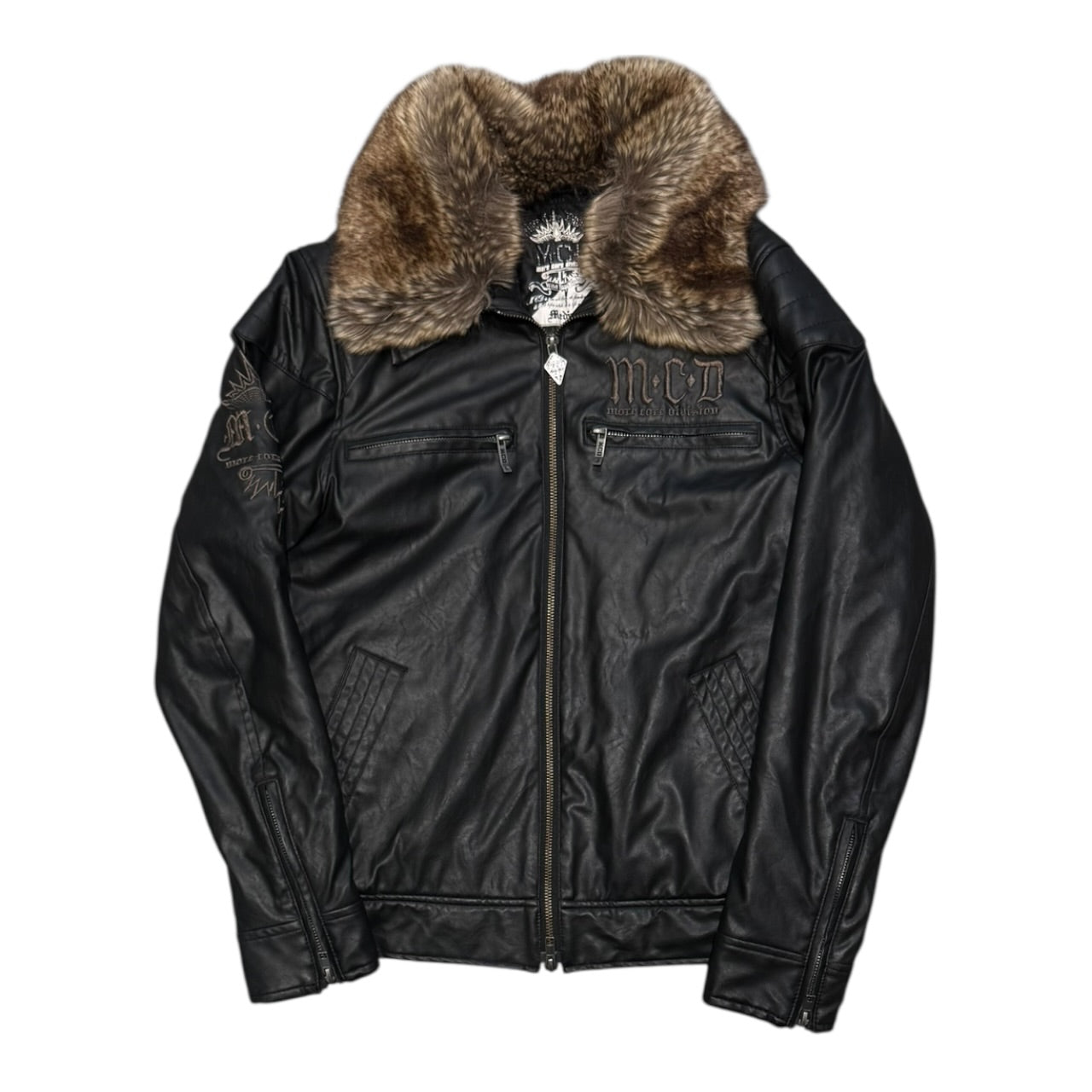 000’s MCD Fur Collar Leather Jacket (S-M)