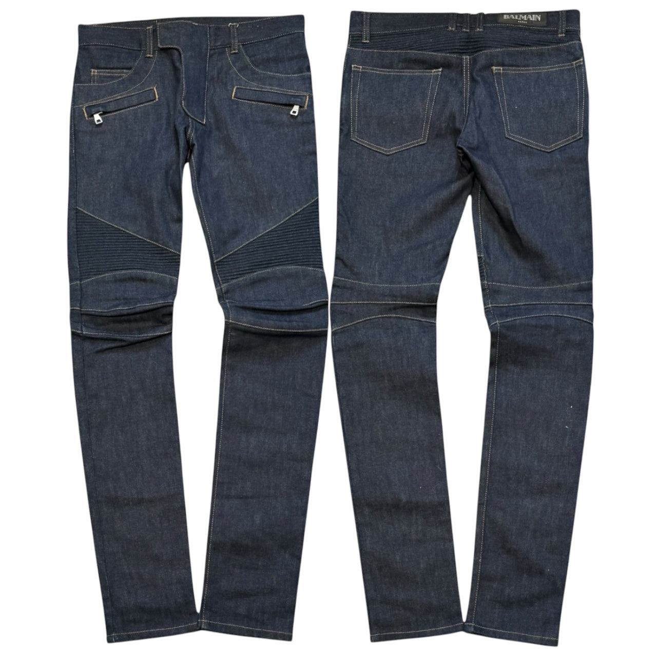 Balmain Raw Denim Biker Jeans (30”)