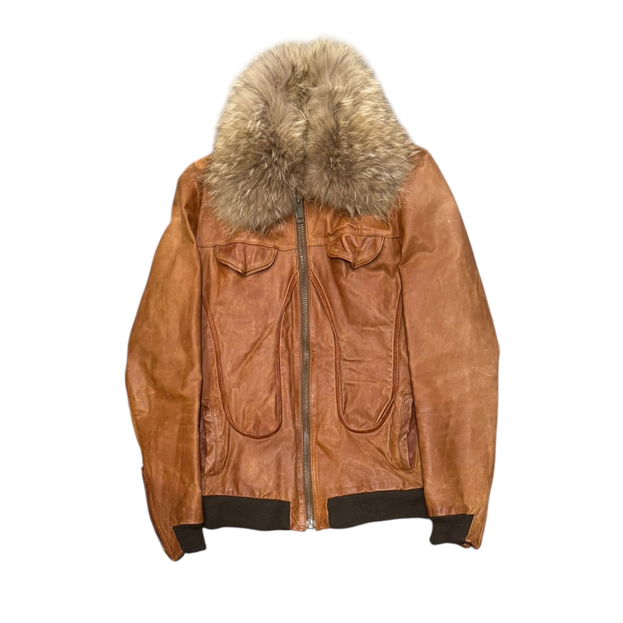 000’s WD Fur Collar Leather Jacket (S)