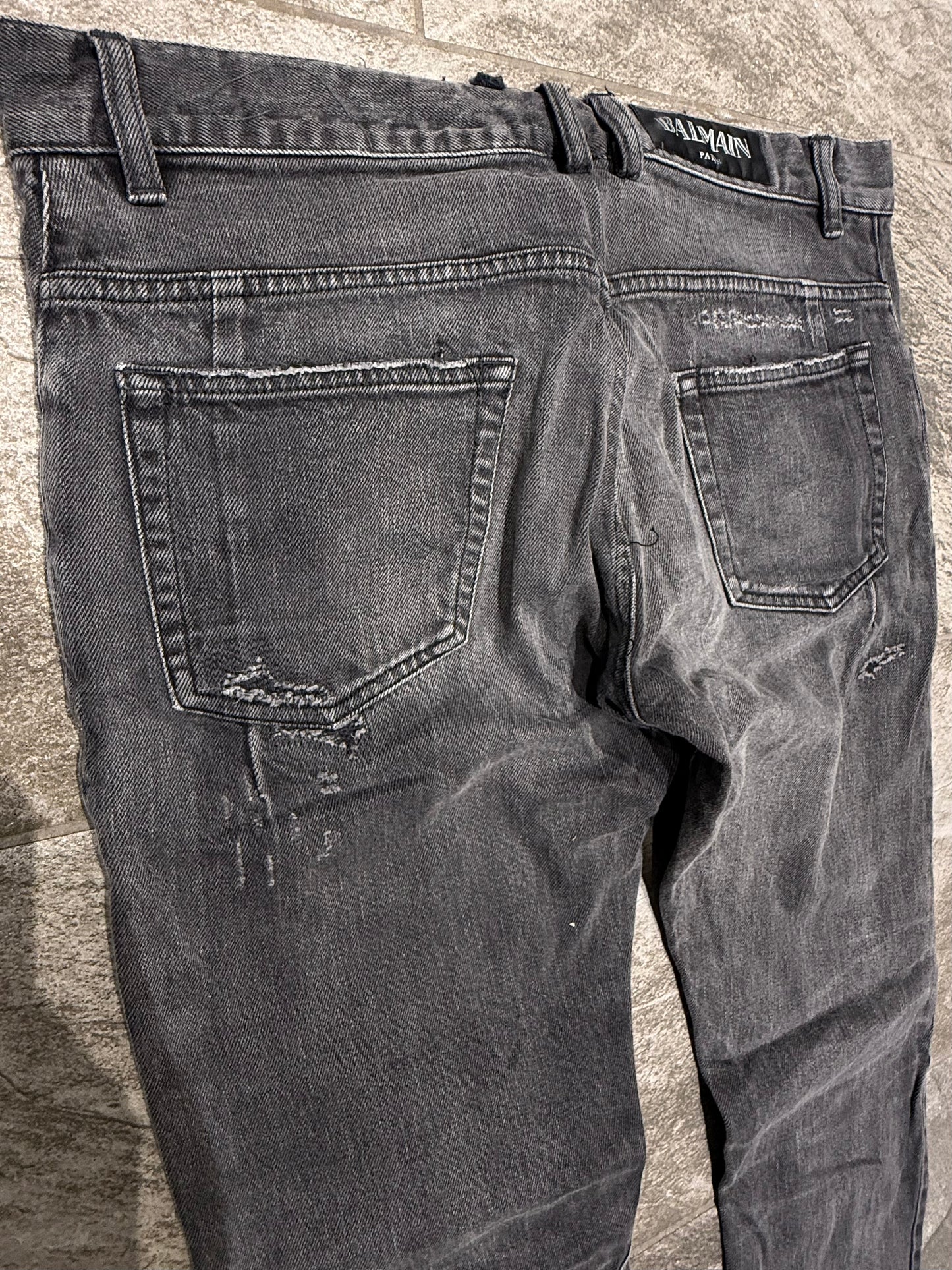 Balmain SS2017 Distressed Zip Jeans (33”)