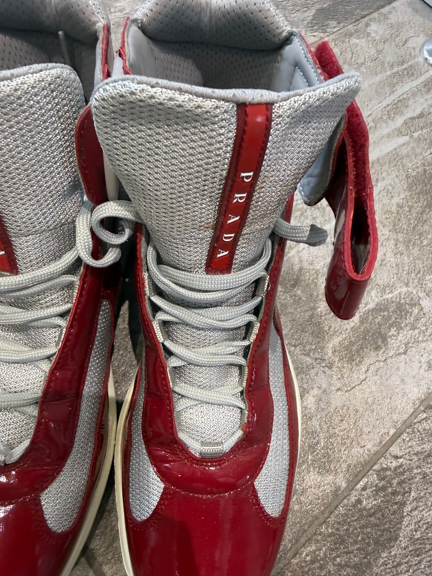 Prada Americas Cups Patent High Tops (UK 8)