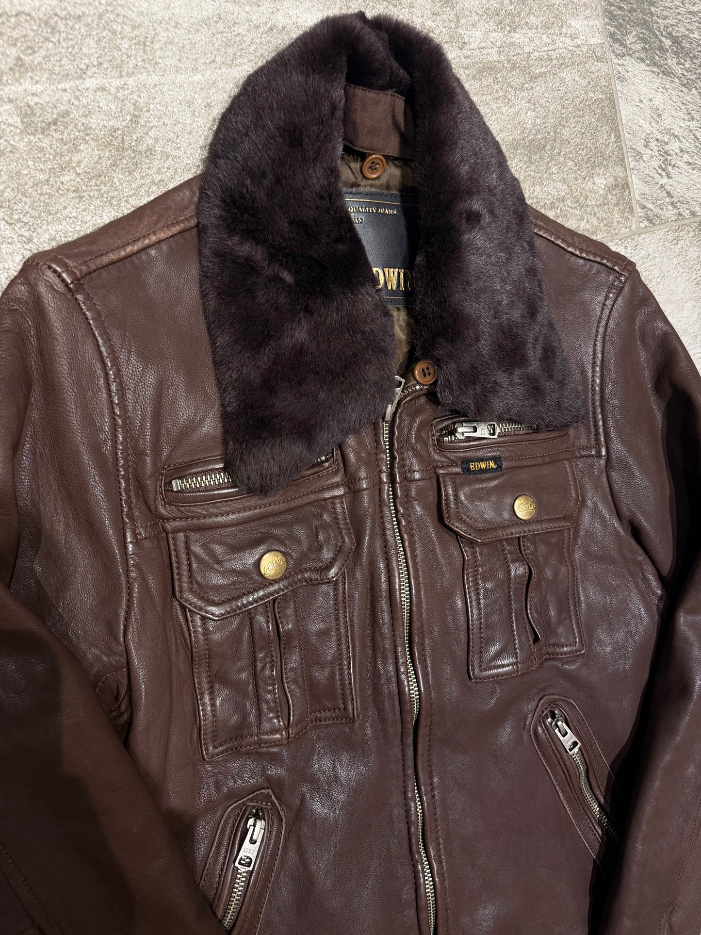 000’s Sample Edwin Fur Collar Leather Jacket (S)